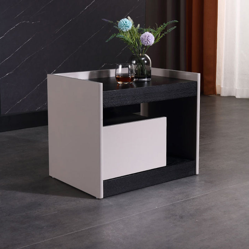 Modern Minimalist Nightstand: Black Oak & Gray Single-Drawer Nightstand - Sleek Matte Finish Storage Bedside Table For Bedroom