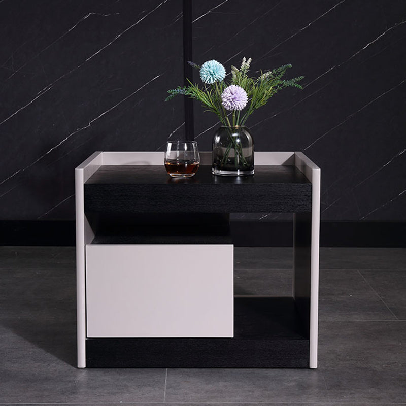 Modern Minimalist Nightstand: Black Oak & Gray Single-Drawer Nightstand - Sleek Matte Finish Storage Bedside Table For Bedroom