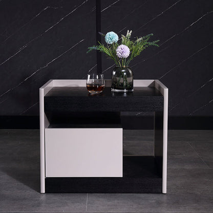 Modern Minimalist Nightstand: Black Oak & Gray Single-Drawer Nightstand - Sleek Matte Finish Storage Bedside Table For Bedroom