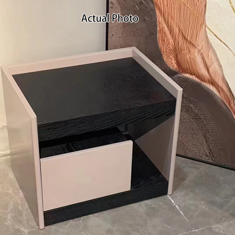 Modern Minimalist Nightstand: Black Oak & Gray Single-Drawer Nightstand - Sleek Matte Finish Storage Bedside Table For Bedroom