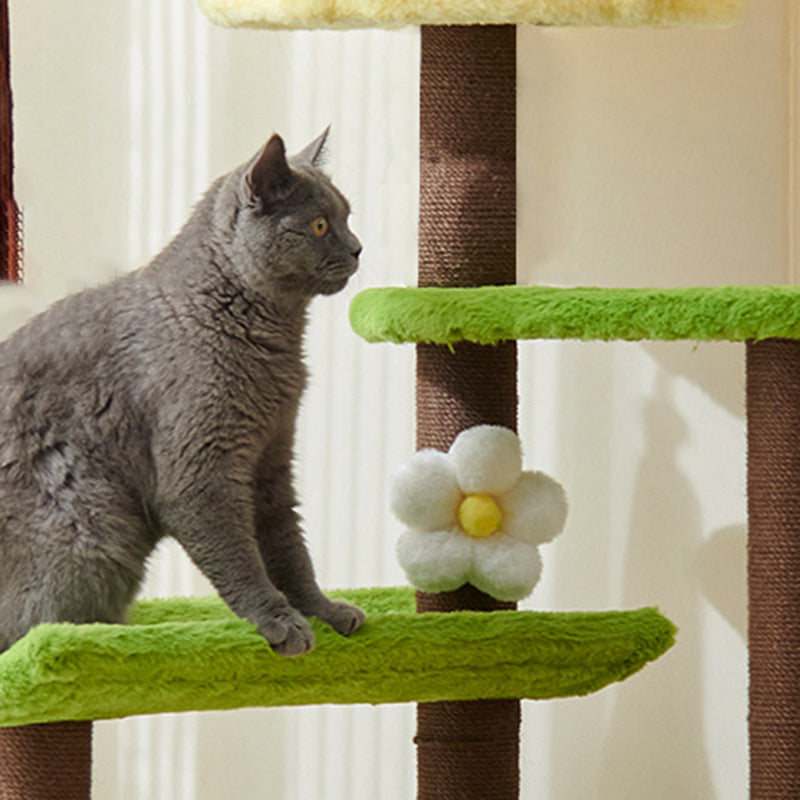 Contemporary Creative Round Teapot-Shaped Faux Panel PS Velvet Fabric PP Cotton Multi-Functional Cat Tree For Living Room