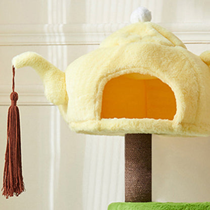 Contemporary Creative Round Teapot-Shaped Faux Panel PS Velvet Fabric PP Cotton Multi-Functional Cat Tree For Living Room