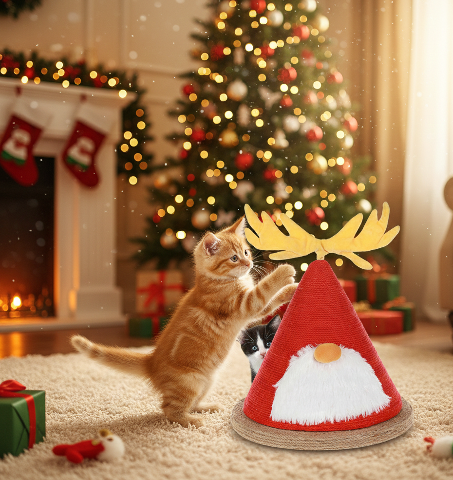 Contemporary Creative Square Medium-Density Fiberboard Sisal Velvet Fabric Multi-Functional Christmas Cat Tree For Bedroom
