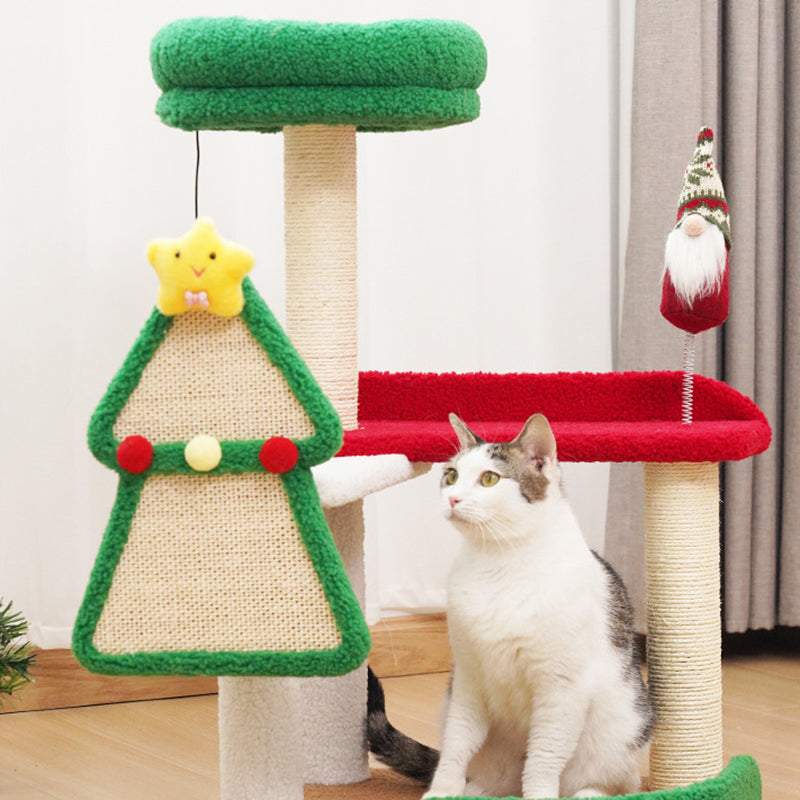 Contemporary Creative Square Medium-Density Fiberboard Sisal Velvet Fabric Multi-Functional Christmas Cat Tree For Bedroom