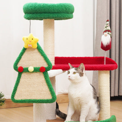 Contemporary Creative Square Medium-Density Fiberboard Sisal Velvet Fabric Multi-Functional Christmas Cat Tree For Bedroom