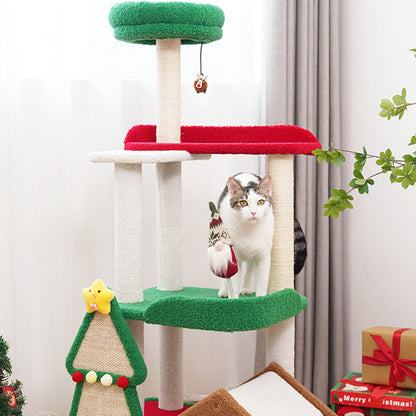Contemporary Creative Square Medium-Density Fiberboard Sisal Velvet Fabric Multi-Functional Christmas Cat Tree For Bedroom