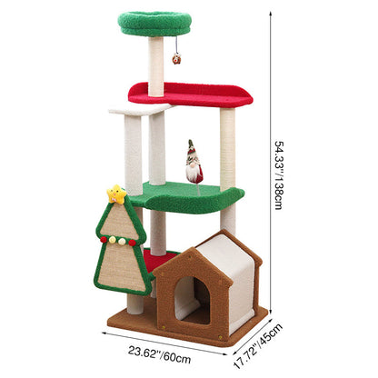 Contemporary Creative Square Medium-Density Fiberboard Sisal Velvet Fabric Multi-Functional Christmas Cat Tree For Bedroom