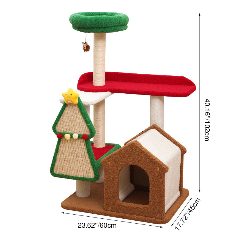 Contemporary Creative Square Medium-Density Fiberboard Sisal Velvet Fabric Multi-Functional Christmas Cat Tree For Bedroom