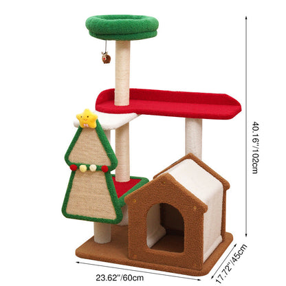 Contemporary Creative Square Medium-Density Fiberboard Sisal Velvet Fabric Multi-Functional Christmas Cat Tree For Bedroom