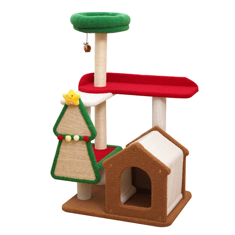 Contemporary Creative Square Medium-Density Fiberboard Sisal Velvet Fabric Multi-Functional Christmas Cat Tree For Bedroom