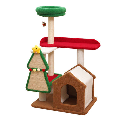 Contemporary Creative Square Medium-Density Fiberboard Sisal Velvet Fabric Multi-Functional Christmas Cat Tree For Bedroom