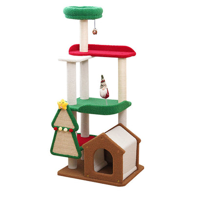 Contemporary Creative Square Medium-Density Fiberboard Sisal Velvet Fabric Multi-Functional Christmas Cat Tree For Bedroom