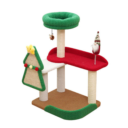 Contemporary Creative Square Medium-Density Fiberboard Sisal Velvet Fabric Multi-Functional Christmas Cat Tree For Bedroom