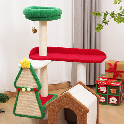 Contemporary Creative Square Medium-Density Fiberboard Sisal Velvet Fabric Multi-Functional Christmas Cat Tree For Bedroom