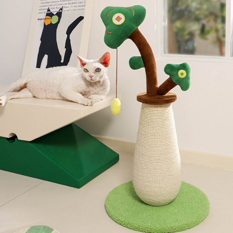 Contemporary Creative Round Sisal Rope Paper Rope Velvet Fabric Foam Medium-Density Fiberboard Cat Tree For Bedroom