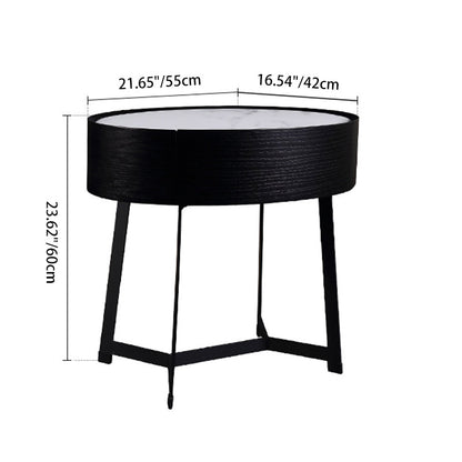 Contemporary Luxury High-Leg Nightstand: Marble Look Sintered Stone - Robot Vacuum Friendly Metal Base 1-Drawer Bedside Table For Bedroom