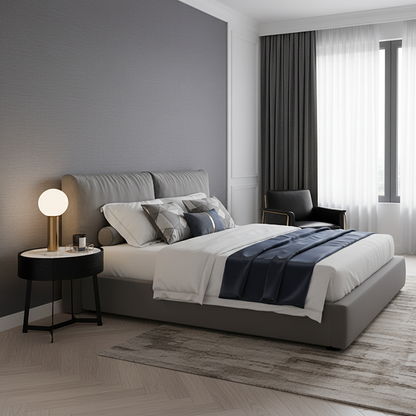 Contemporary Luxury High-Leg Nightstand: Marble Look Sintered Stone - Robot Vacuum Friendly Metal Base 1-Drawer Bedside Table For Bedroom