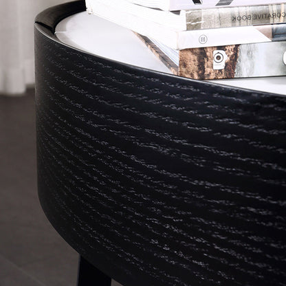 Contemporary Luxury High-Leg Nightstand: Marble Look Sintered Stone - Robot Vacuum Friendly Metal Base 1-Drawer Bedside Table For Bedroom