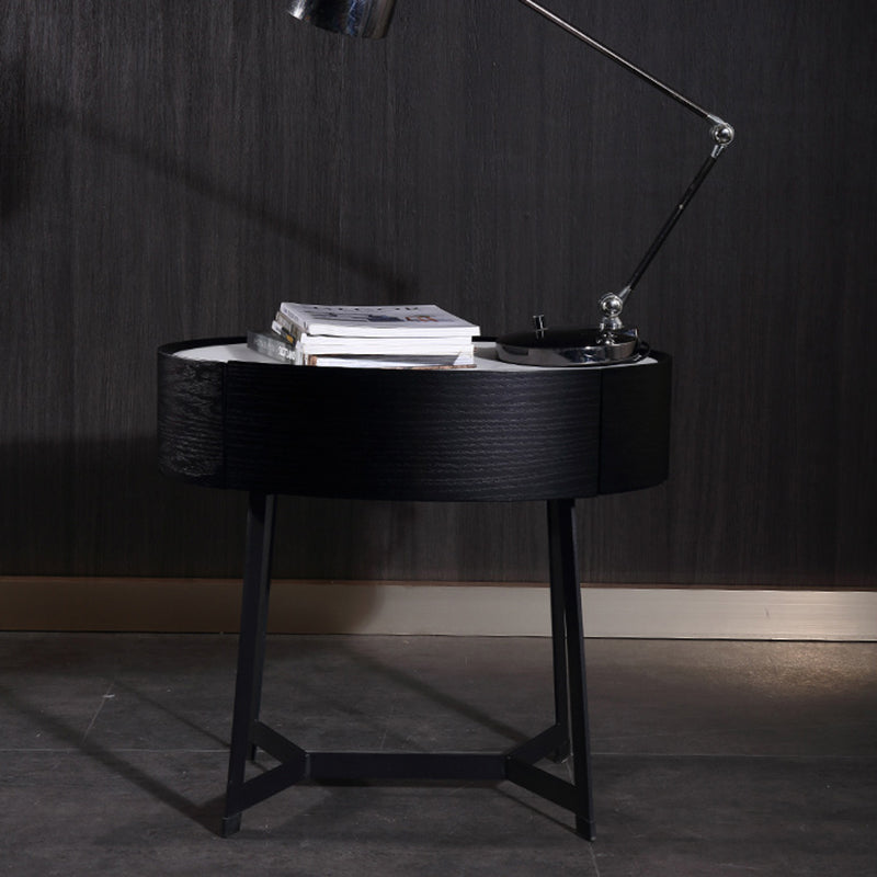 Contemporary Luxury High-Leg Nightstand: Marble Look Sintered Stone - Robot Vacuum Friendly Metal Base 1-Drawer Bedside Table For Bedroom