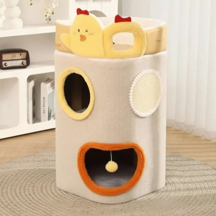 Contemporary Creative Cylindrical Medium-Density Fiberboard Sisal Fabric Multi-Functional Cat Tree 2/3-Tier For Bedroom