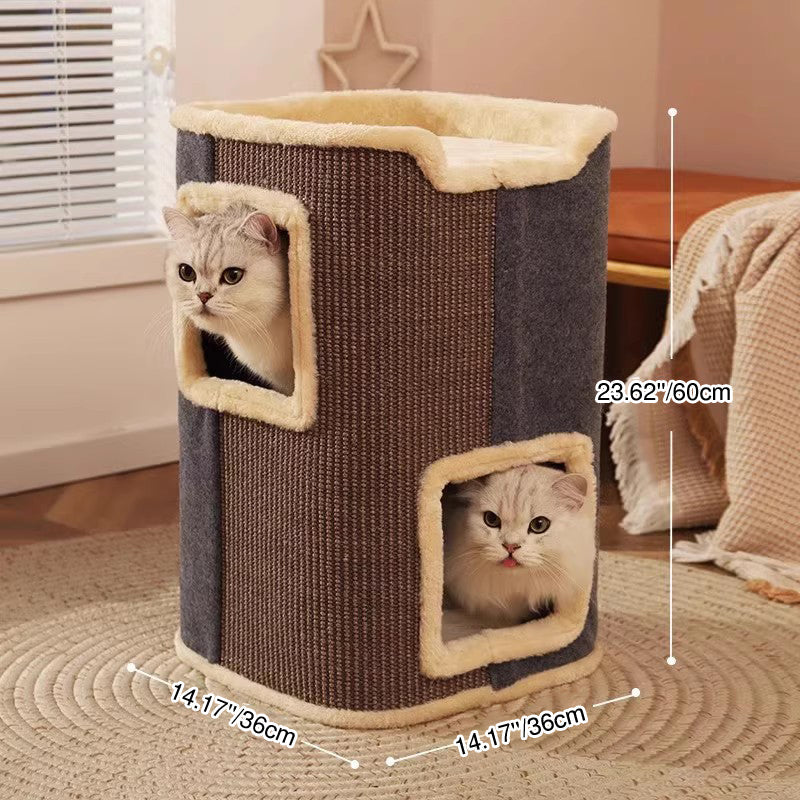 Contemporary Creative Cylindrical Medium-Density Fiberboard Sisal Fabric Multi-Functional Cat Tree 2/3-Tier For Bedroom