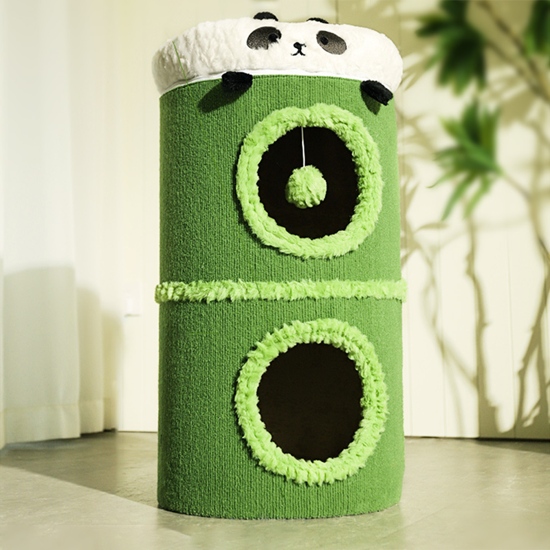 Contemporary Creative Cylindrical Medium-Density Fiberboard Sisal Fabric Multi-Functional Cat Tree 2/3-Tier For Bedroom