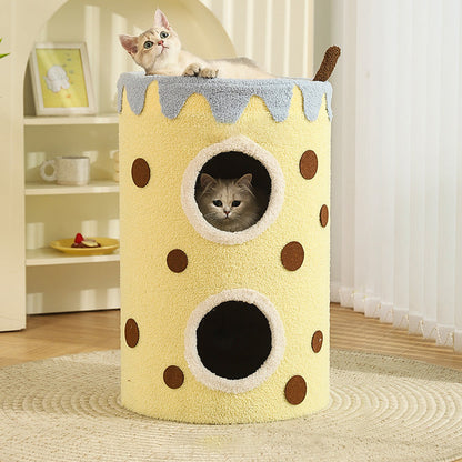 Contemporary Creative Cylindrical Medium-Density Fiberboard Sisal Fabric Multi-Functional Cat Tree 2/3-Tier For Bedroom