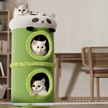 Contemporary Creative Cylindrical Medium-Density Fiberboard Sisal Fabric Multi-Functional Cat Tree 2/3-Tier For Bedroom