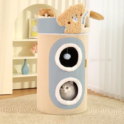 Contemporary Creative Cylindrical Medium-Density Fiberboard Sisal Fabric Multi-Functional Cat Tree 2/3-Tier For Bedroom