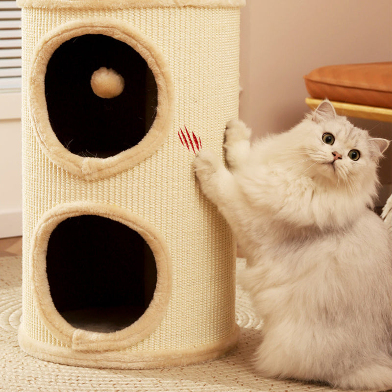 Contemporary Creative Cylindrical Medium-Density Fiberboard Sisal Fabric Multi-Functional Cat Tree 2/3-Tier For Bedroom