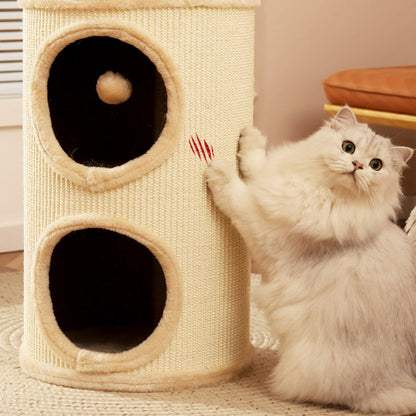 Contemporary Creative Cylindrical Medium-Density Fiberboard Sisal Fabric Multi-Functional Cat Tree 2/3-Tier For Bedroom