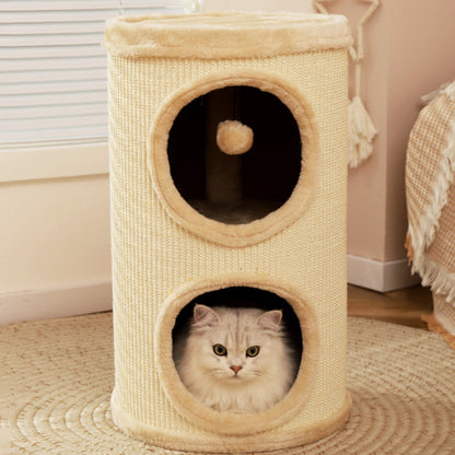 Contemporary Creative Cylindrical Medium-Density Fiberboard Sisal Fabric Multi-Functional Cat Tree 2/3-Tier For Bedroom