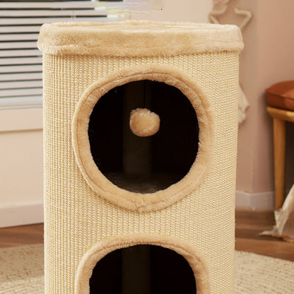 Contemporary Creative Cylindrical Medium-Density Fiberboard Sisal Fabric Multi-Functional Cat Tree 2/3-Tier For Bedroom