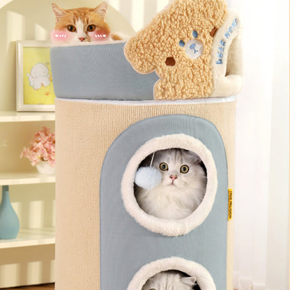 Contemporary Creative Cylindrical Medium-Density Fiberboard Sisal Fabric Multi-Functional Cat Tree 2/3-Tier For Bedroom