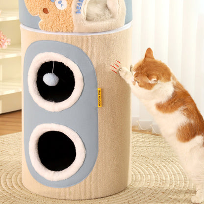 Contemporary Creative Cylindrical Medium-Density Fiberboard Sisal Fabric Multi-Functional Cat Tree 2/3-Tier For Bedroom