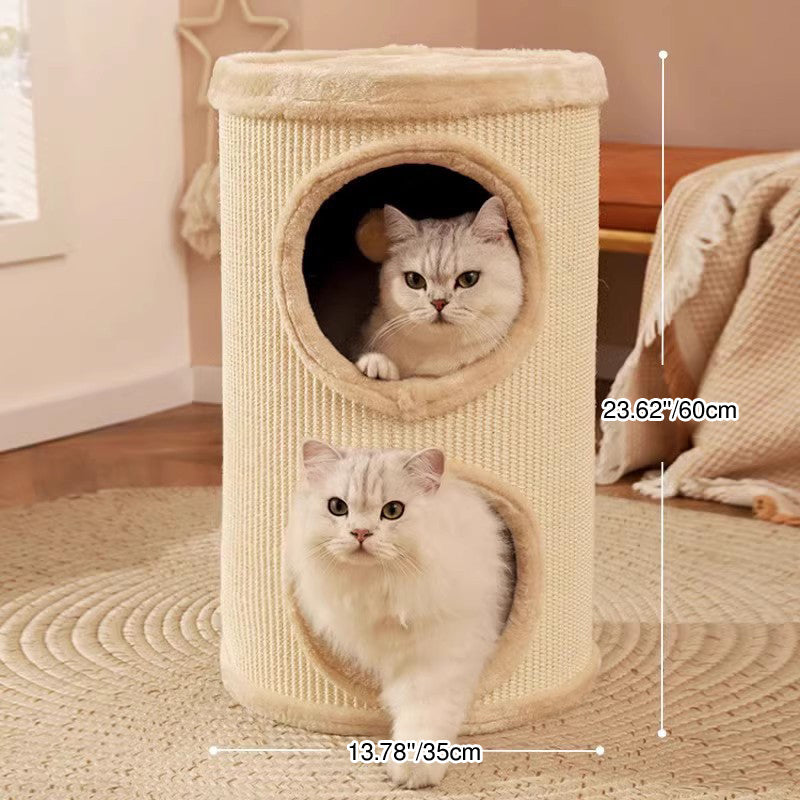 Contemporary Creative Cylindrical Medium-Density Fiberboard Sisal Fabric Multi-Functional Cat Tree 2/3-Tier For Bedroom