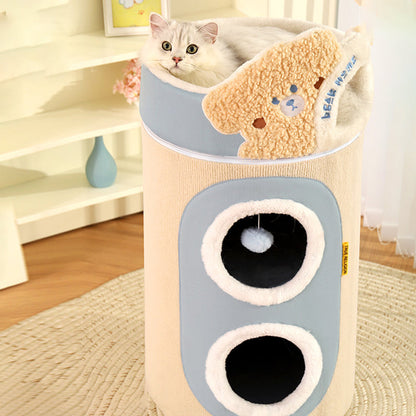 Contemporary Creative Cylindrical Medium-Density Fiberboard Sisal Fabric Multi-Functional Cat Tree 2/3-Tier For Bedroom