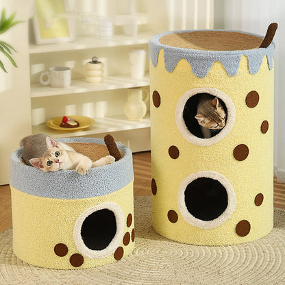 Contemporary Creative Cylindrical Medium-Density Fiberboard Sisal Fabric Multi-Functional Cat Tree 2/3-Tier For Bedroom