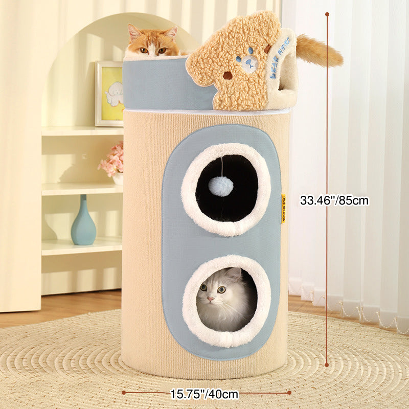 Contemporary Creative Cylindrical Medium-Density Fiberboard Sisal Fabric Multi-Functional Cat Tree 2/3-Tier For Bedroom