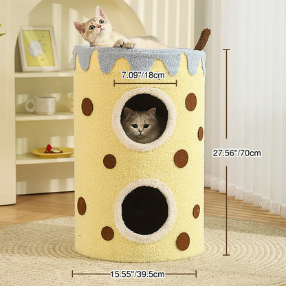Contemporary Creative Cylindrical Medium-Density Fiberboard Sisal Fabric Multi-Functional Cat Tree 2/3-Tier For Bedroom
