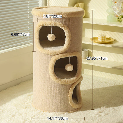 Contemporary Creative Cylindrical Medium-Density Fiberboard Sisal Fabric Multi-Functional Cat Tree 2/3-Tier For Bedroom