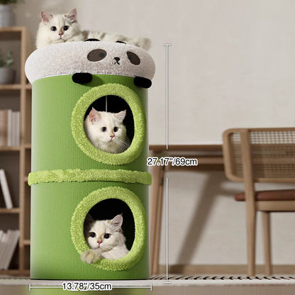 Contemporary Creative Cylindrical Medium-Density Fiberboard Sisal Fabric Multi-Functional Cat Tree 2/3-Tier For Bedroom