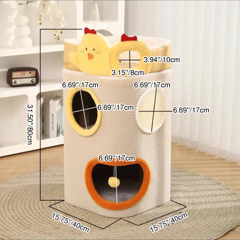 Contemporary Creative Cylindrical Medium-Density Fiberboard Sisal Fabric Multi-Functional Cat Tree 2/3-Tier For Bedroom