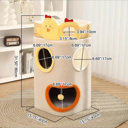 Contemporary Creative Cylindrical Medium-Density Fiberboard Sisal Fabric Multi-Functional Cat Tree 2/3-Tier For Bedroom