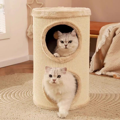Contemporary Creative Cylindrical Medium-Density Fiberboard Sisal Fabric Multi-Functional Cat Tree 2/3-Tier For Bedroom