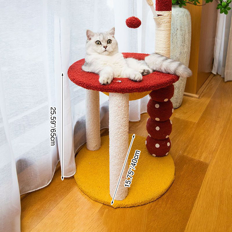 Contemporary Creative Round Candied Hawthorn-Shaped Medium-Density Fiberboard Sisal Fabric Multi-Functional Cat Tree 2/4-Tier For Living Room