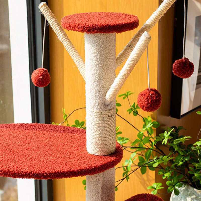 Contemporary Creative Round Candied Hawthorn-Shaped Medium-Density Fiberboard Sisal Fabric Multi-Functional Cat Tree 2/4-Tier For Living Room