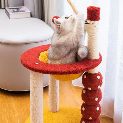 Contemporary Creative Round Candied Hawthorn-Shaped Medium-Density Fiberboard Sisal Fabric Multi-Functional Cat Tree 2/4-Tier For Living Room
