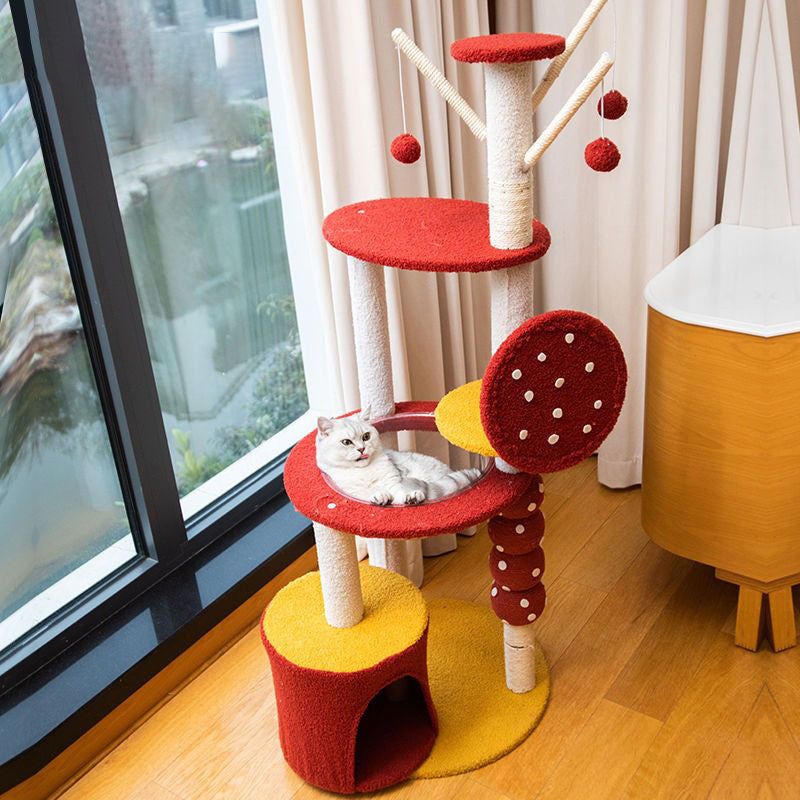 Contemporary Creative Round Candied Hawthorn-Shaped Medium-Density Fiberboard Sisal Fabric Multi-Functional Cat Tree 2/4-Tier For Living Room