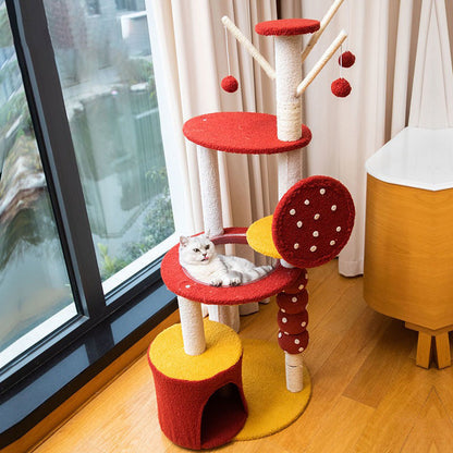 Contemporary Creative Round Candied Hawthorn-Shaped Medium-Density Fiberboard Sisal Fabric Multi-Functional Cat Tree 2/4-Tier For Living Room